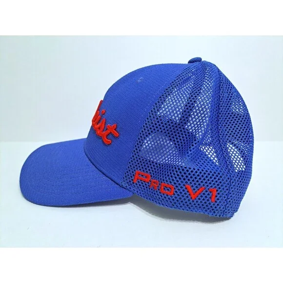 Titleist FJ Foot Joy Pro V1 Snap Mesh Back Golf Hat Navy Blue Red Cap Trucker - Picture 2 of 6